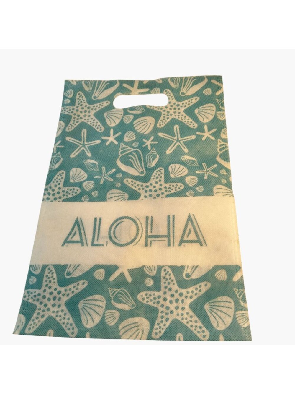 Tropical Reusable Aloha Gift Bag Starfish Shells Blue White
